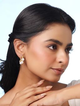 Yellow Chimes - Gold Plated White Pearls Hoop Earrings