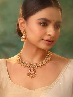 Yellow Chimes - Multi-Color Ethnic Gold Plated Choker Necklace Set