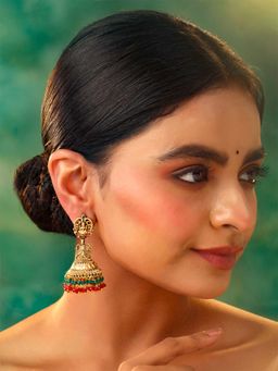 Yellow Chimes - Gold Plated Temple Jhumkas