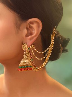 Yellow Chimes - Ethnic Gold Plated Layered Pearl Ear Chains