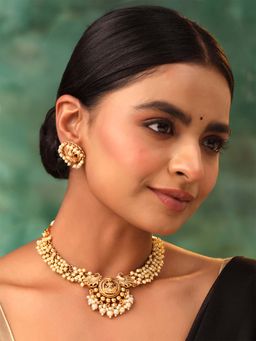 Yellow Chimes - Traditional Gold Plated Pearl Choker Set