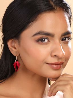 Yellow Chimes - Gold Plated Red Rose Petals Drop Earrings