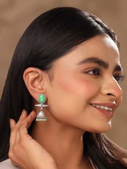 Yellow Chimes - Traditional Silver Oxidized Plated Dome Shaped Jhumkis