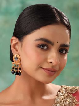 Yellow Chimes - Gold Plated Black Beads Drop Earrings