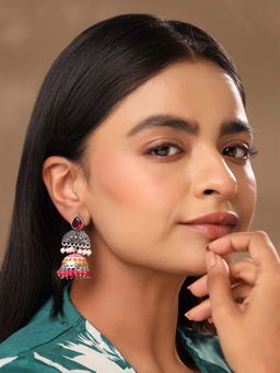 Yellow Chimes - Meenakari Silver Oxidised Multicolor Jhumkas
