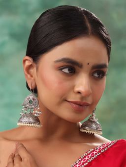 Yellow Chimes - Silver Oxidized Plated Big Jhumkas