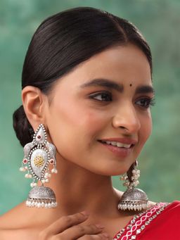 Yellow Chimes - Silver Oxidized Plated Big Jhumkas Earrings