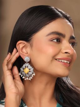 Yellow Chimes - Afghani Style Yellow Monalisa Stone Studded Earrings