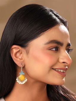 Yellow Chimes - Afghani Style Yellow Monalisa Stone Studded Earrings