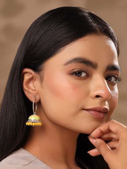 Yellow Chimes - Meenakari Hoop Jhumka Earrings