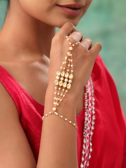 Yellow Chimes - Kundan Studded Adjustable Rings Bracelet