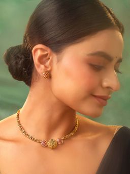 Yellow Chimes - Ethnic Gold Plated Choker Necklace Set