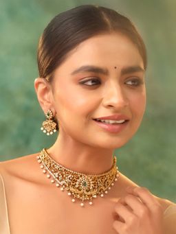 Yellow Chimes - Ethnic Gold Plated Ad Choker Necklace Set