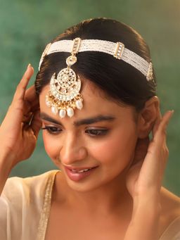 Yellow Chimes - Kundan Head Chain for Women Bridal Sheeshphool