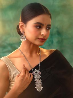 Yellow Chimes - Multi-Color Studded Stone Oxidised Silver Jewellery Set