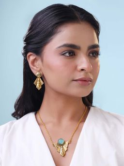 Yellow Chimes - Turquoise Studded Stone Jewellery Set