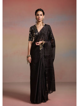 Dressfolk - Rehmate Black Tissue Handloom Saree with Unstitched Blouse