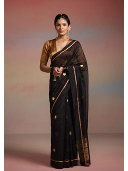 Dressfolk - Noura Black Chanderi Handloom Saree with Unstitched Blouse
