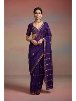 Dressfolk - Rivaanah Purple Chanderi Silk Handloom Saree with Unstitched Blouse
