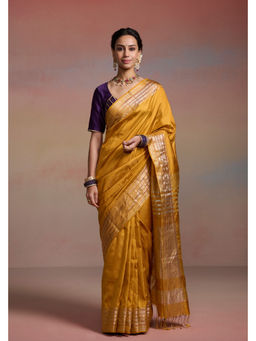 Dressfolk - Ziya Yellow Silk Handloom Saree with Unstitched Blouse
