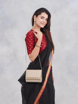 Fabindia - Beige Silk Blend Hand Embroidered Sling Bag (S)