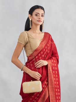 Fabindia - Beige Silk Blend Clutch with Detachable Strap