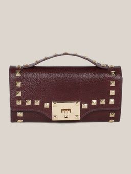 HATS OFF ACCESSORIES - Womens Casual Elegance Genuine Leather Clutch With Detachable Strap - Purple