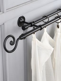 The Decor Mart - Premium 48-88" (19mm Thickness)double Extendable Curtain Rod With Black Iron Finial