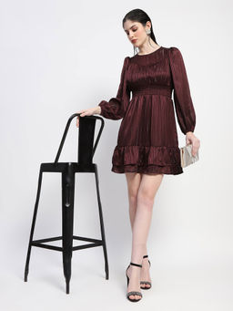 Madame - Womens Brown Tiered Hem Cinched Waist Mini Dress