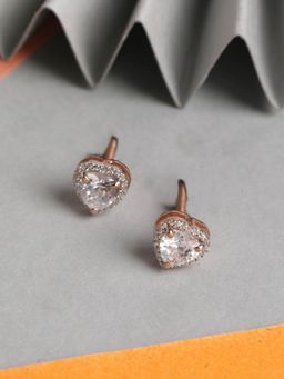CLARA - Silver RoseGold Rhodium Plated Swiss Zirconia Heart Earring with Screw Back for Women
