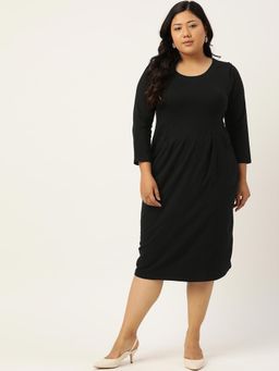 theRebelinme - Plus Size Womens Black Solid Color Sheath Dress