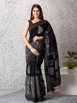 Baisacrafts - Ella Handblock Cotton Saree With Unstiched Blouse