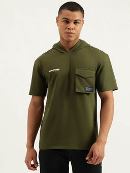 United Colors of Benetton - Boxy Fit Hooded Neck Solid T-Shirt- Green