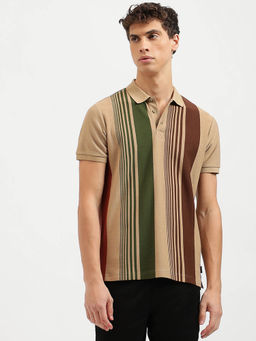 United Colors of Benetton - Regular Fit Polo Neck Stripes T-Shirt- Brown
