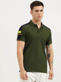 United Colors of Benetton - Regular Fit Collared Logo Detail Polo T-Shirt- Green