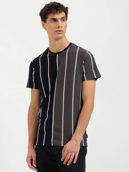 United Colors of Benetton - Regular Fit Crew Neck Stripes T-Shirt- Grey