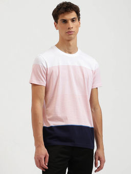 United Colors of Benetton - Regular Fit Crew Neck Stripes T-Shirt- Pink and White