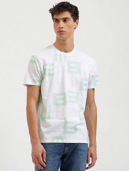 United Colors of Benetton - Boxy Fit Crew Neck Monogram Print T-Shirt- Green