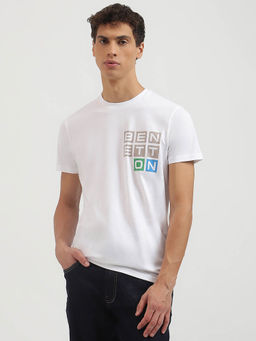 United Colors of Benetton - Regular Fit Crew Neck Print T-Shirt- White