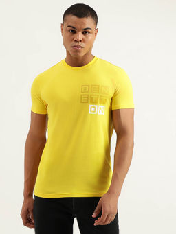 United Colors of Benetton - Regular Fit Crew Neck Print T-Shirt- Yellow