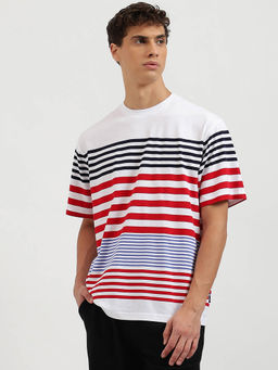 United Colors of Benetton - Boxy Fit Round Neck Stripes T-Shirt- Multi-Color