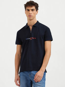 United Colors of Benetton - Regular Fit Polo Neck Solid T-Shirt- Navy Blue