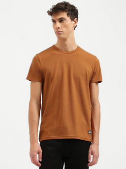 United Colors of Benetton - Regular Fit Crew Neck Textured T-Shirt- Brown