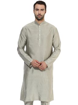 KISAH - Mens Grey Cotton Silk Solid Kurta