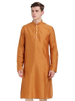 KISAH - Mens Orange Solid Full Sleeves Kurta