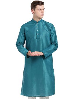 KISAH - Mens Teal Solid Full Sleeves Kurta