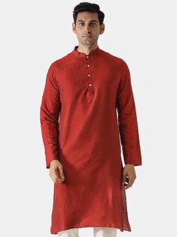 KISAH - Mens Red Solid Full Sleeves Kurta