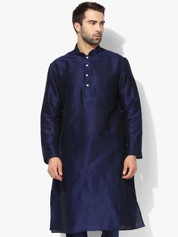 KISAH - Mens Navy Blue Solid Full Sleeves Kurta