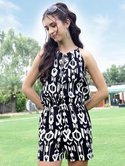 Sera - Black Premium Viscose Printed Playsuit