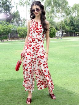 Sera - White Premium Viscose Printed Jumpsuit